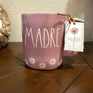 Rae Dunn Purple 'MADRE' Ceramic Mug with Daisy Accents & Flower Charm- NWT